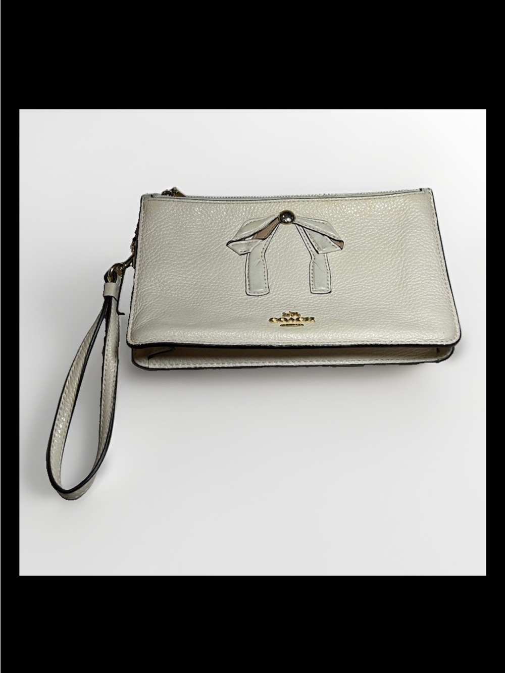 Coach Crosby Clutch with Bow, Chalk Pebbled Leather, Brass Zippers, 2015